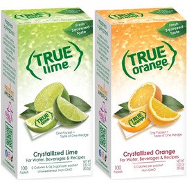 True Lime and True Orange Bulk Dispenser Packets 100ct (2pk Variety). Sugar Free, Natural Flavored Water Enhancer, Packets Are Great Powdered Drink Mix for Paleo Diet, Atkin's Diet.