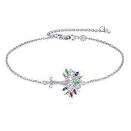 KZX Tree of Life Bracelet for Women S925 Sterling Silver Colorful Zirconia Tree of Life Bracelet Jewelry Gift for Mother Wife