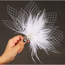Latious Feather Hair Clips 1920s Bridal Fascinator Bride Wedding Hair Accessories for Women (White)