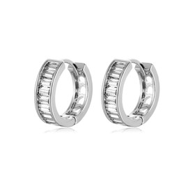 ALRNBY Gold Silver Hoop Huggie Earrings for Women Men Dainty Earrings with Cubic Zirconia for Tenn Girls Trendy Gift (Silver)