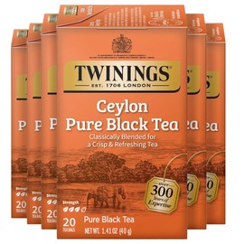 Twinings Ceylon Pure Black Tea Individually Wrapped Bags, 20 Count (Pack of 6), formerly Ceylon Orange Pekoe, Crisp, Refreshing, Caffeinated, Enjoy Hot or Iced, 120 Teabags
