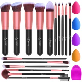 BESTOPE PRO - Brochas de maquillaje Juego de 16 brochas de maquillaje con 4 esponjas de belleza y 1 limpiador de brochas, brochas de base sintéticas, 