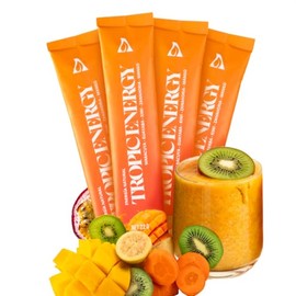 Amorasana Tropic Energy - Mix de Mango, Maracuya, Kiwi, Zanahoria y Guayaba Liofilizado - Caja con 4 Sobres Individuales - Boost de Energía Natural - Sin Azúcar, Vegano y 100% Fruta Real