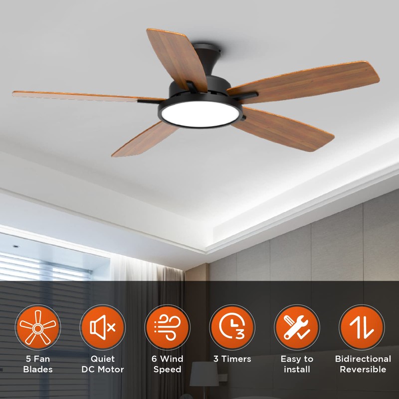 TALOYA Ceiling Fans with Lights and Remote, 46 Inch Low
