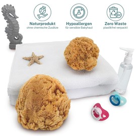 tom&pat Zimocca Baby Sponge Made of Natural Sponge, Set of 2 in Size: Medium & Small, Dermatest: Very Good, Baby Sponge Direct from Greece, Baby Washing Sponge in Premium Quality, Zero Waste (2 x 7-10 cm)