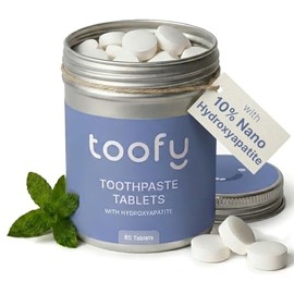 Toofy Toothpaste Tablets, 65 Count (65-Day Supply) | 10% Nano Hydroxyapatite, Remineralizing | Fluoride-Free Natural Whitening | Plastic-Free, Travel-