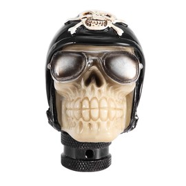 Wakects Skull Style Pilot Hat Car Metal Gear Knob Gear Shift Lever Universal Gear Head Replacement Parts Car Gear Knob with 3 Tubes 8mm 10mm 12mm