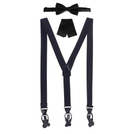 Gioberti Men's Convertible Suspenders, Bow Tie, and Hanky Set, Black