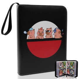 Trading Card Binder, 50 Pages 4 Pocket Trading Card Folder Zipped PU Trading Card Holder Book Kids Trading Card Album for Game Cards, Football Cards, Basketball Cards, Cartoon Cards Storage (Capybara)