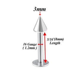 bodyjewelrytrend 4pcs 16g Labret Stud Lip Ring Cartilage Tragus Snakebite Monroe Triple Forward Helix Conch Medusa Lobe Black Spike Pick Size, Alloy Steel