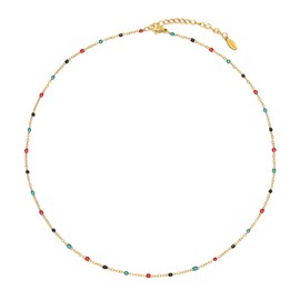 HMOOY Beaded Choker Necklace for Women, 14K Gold/Silver Plated Colorful Summer Beaded Choker Necklace Adjustable Bohemian Beads Necklace Jewelry (Gold, Black/Green/Red/Blue)