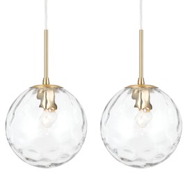 ALICE HOUSE 2 Packed 8-inch Modern Kitchen Island Pendant Lights, Hammered Glass, Gold Farmhouse Pendant Lighting, Brushed Brass Hanging Light Fixtures for Bathoom, Entryway and Hallway AL4201-P2