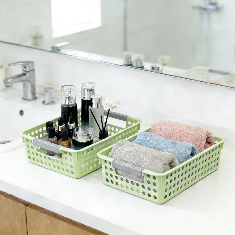 4 Pack Small Plastic Storage Baskets for Organizing, Stackable Bins