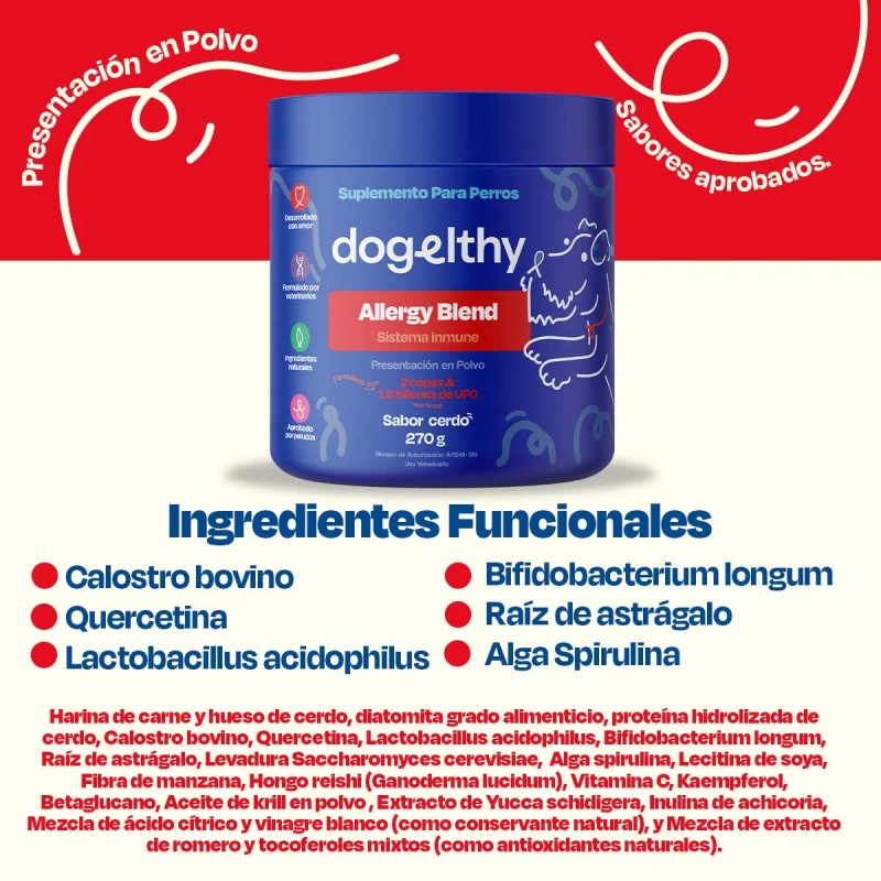 Dogelthy Allergy Blend Suplemento Alergias Perros 270g Sabor Cerdo