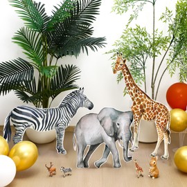 Amyhill 3 Pcs Jungle Safari Party Decoration Safari Baby Shower Decorations Wild Animal Birthday Party Yard Sign for Summer Backdrop Photo Background Favors(Elephant Giraffe Zebra)
