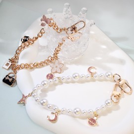 Cell Phone Wrist Lanyard,Double Beaded Camera Strap,Wrist Strap Chains,Cute Charms Decoration for Wallet Bags Airpods