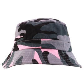 Trendy Apparel Shop Oversize XXL - XXXL Short Brim Outdoor Bucket Hat - Pink Camo - 2XL-3XL