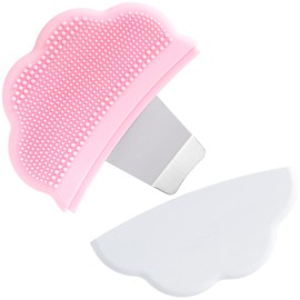 Hzopcw Manual Face Spatula, Metal Facial Scraper with Silicone Lid for Men & Women, 2-in-1 Reusable Face Scrubber with Silicone Bristles for Dry Oily Skin- Pink