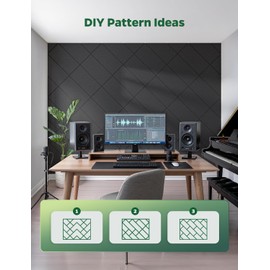 Topnaca Decorative Acoustic Soundproof Walls Panels for Room, 12 Pack Blcak Self Adhesive Sound Absorbing and Noise Reducing Tiles for Studio, Bedroom, Home Office, Ceiling, Pared, 12"x12"x0.4"