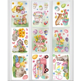 Ruayia Pack of 9 Easter Transfer Stickers, Easter Eggs Easter Bunny Stickers, Easter Decoration, Rub On Sticker Easter for DIY Glass Wood Furniture Scrapbooking Easter Gifts, Furniture Glass Wood