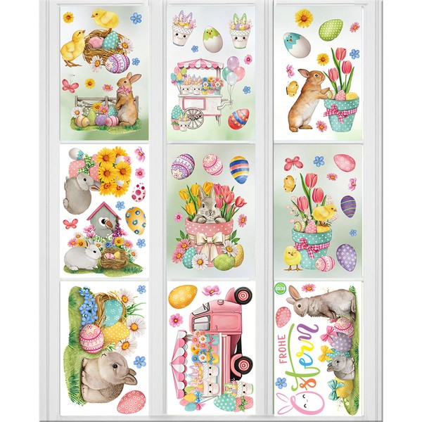 Ruayia Pack of 9 Easter Transfer Stickers, Easter Eggs Easter