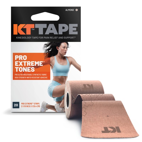 KT Tape, Pro Extreme Synthetic Kinesiology Athletic Tape, Tone Series, 20 Count, 10” Precut Strips, Almond