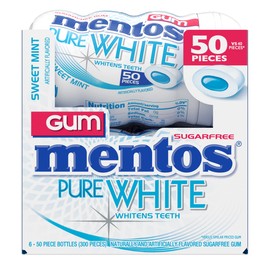 Mentos Pure White Sugar-Free Chewing Gum With Xylitol, Sweet Mint, Holiday Candy, Bulk, 50Piece Bottle (Pack Of 6)