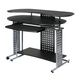 OneSpace Regallo Expandable L-Shaped Desk, Office Computer Desk with 2 Shelves, Black