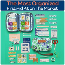 KeepGoing Travel First Aid Kit for Kids – 130 Pc. Small First Aid Kit for Car, Home, Purse, Diaper Bag & Backpack with Latex-Free Bandages - Mini First Aid Kit Travel Size TSA-Approved