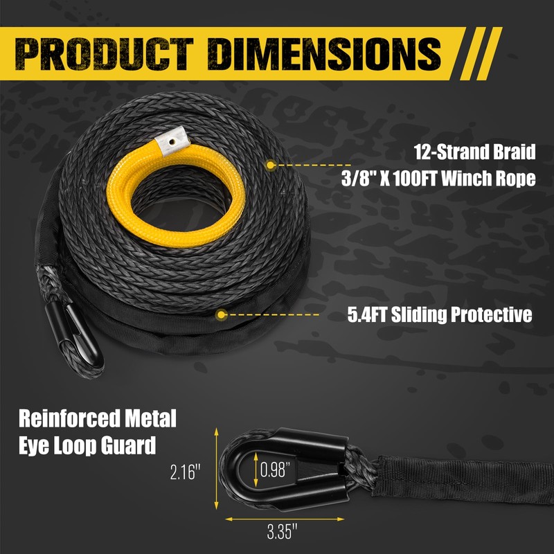 BUNKER INDUST 3/8" x 100' Synthetic Winch Rope,25000LBS Winch Cable