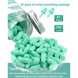 Small Ear Plugs for Sleep, 61 Pairs 38dB SNR, Ultra Soft Foam Ear Plugs for Kids/Children/Woman, Small Size and Reusable Ear Plugs for Small Ear Canals, Noise Reduction