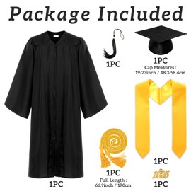 Metaparty 2025 Graduation Gown and Cap Set for Adults,Unisex University High School Women Teen Graduation Gown,Grad Gift for Him Her (Black 02, 48)