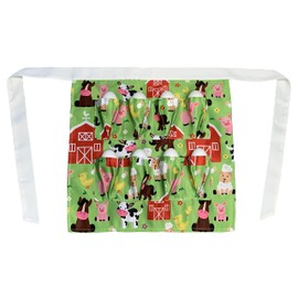 Chicken Egg Collecting Apron - Egg Gathering Aprons for Kids - Child Egg Apron Fresh Eggs with Sturdy Pocket for Chicken Coop - Holds 4 Eggs, Barnyard Design for Boys or Girls, Green, Child