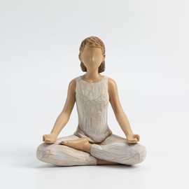 ShineOnAngel Yoga Meditation Statue, 5" Yoga Girl Statue, Living Room Bedroom Decoration, Girl Seated in a Peaceful Lotus Position, Woodcut Carving, Hand Painted Resin, Home Decor