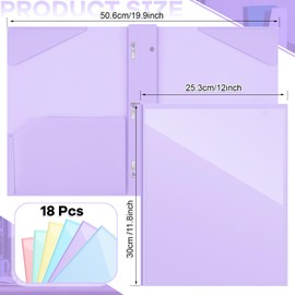 Henoyso 18 Pcs Plastic Folder with Clear Front Pocket and 3 Prong Plastic Folders with Card Slot Pocket Folders with Prongs for School Office (Pastel)