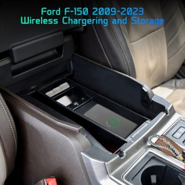 POKIAUTO Wireless Charger for F150 2009-2023, Center Console Organizer Box Fast Wireless Chargering with USB-A USB-C Port for Ford F150 2009-2021 2022 2023 Accessories