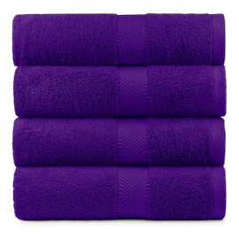 BY LORA Terry Cotton Bath Towel Set - Chemical-Free, Soft and Absorbent Cotton Towel, Purple, Set of 4