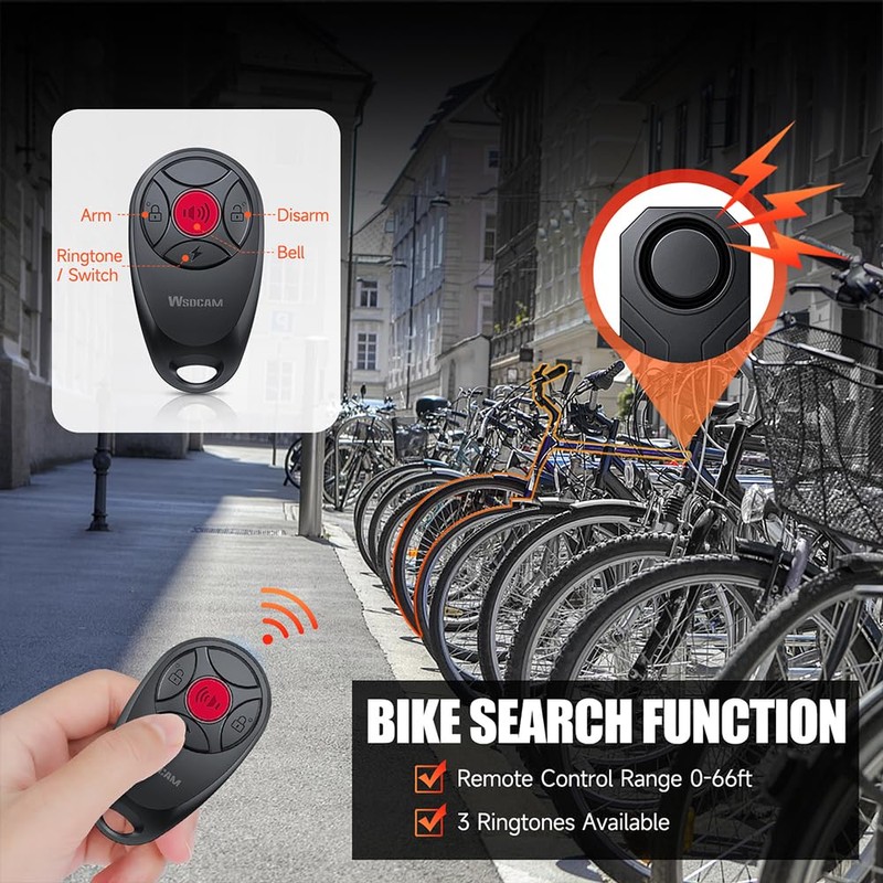 WSDCAM Upgraded Bike Alarm with Remote - 113dB Loud Anti-Theft