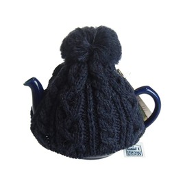 Home Tea Cozies for Home Tea 2 Cups 200 ml, Denim, Made in the UK, 100% Wool, Cable Knitting, Pot Cover, Carefully Knitted, Gently Envelle the Colognized Form of Teapot, HIGHLAND2000