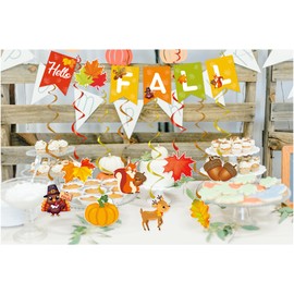 Hello Fall Banner Thanksgiving Fall Decoration Autumn Pumpkins Maple Leaves Hello Fall Decorations Fall Thanksgiving Party Hanging Swirls Fall Thanksgiving Day Mantel Fireplace Decorations