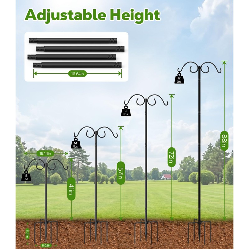 MoKo Double Shepherds Hooks, 88 in Bird Feeder Pole 0.9