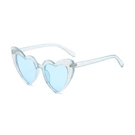 qinqilanqi-S Heart-shaped Sunglasses for Women Vintage Cat Eye Retro Cute Style Hippie Party Sunglasses UV Relatively Large, Lightning Blue