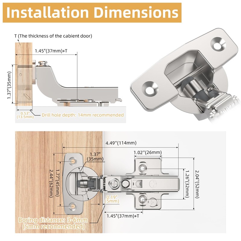 Furniware 2 Pack Frameless Inset Soft Close Cabinet Hinges, Speed