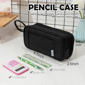 NOL Large Capacity Pencil Case Zipper Pencil Purse 3 Compartment Pencil Pouch Office Stationery Organizer Multi-functional Pencil Bag for School Girl Boy Adults - Black