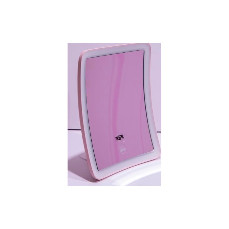 Adjustable Tabletop Vanity Mirror, Pink Frame with Stand, Rectangular Design