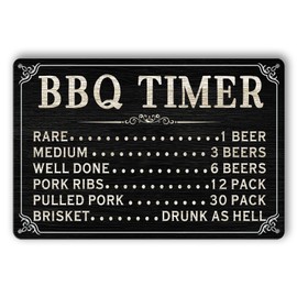 BBQ Signs for Outside BBQ Timer Tin Sign Funny Metal Kitchen Signs Backyard Outdoor Signs for Patio Bar Wall Decor BBQ Grill Sign Gifts 8x12 Inch