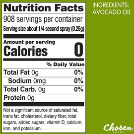 Chosen Foods 2 Pack- Chosen Foods 100% Pure Avocado Cooking Oil Spray 8oz Each