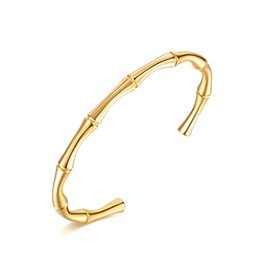 QIAMNI Simple Bamboo Cuff Bangle Fashion Delicate Gold Bar Bracelet for Women Girl Minimalist Jewelry(Gold3)