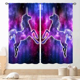 TKUYO Galaxy Curtains, Outer Space Star Celestial Universe Unicorn Curtains Drapes for Girls Bedroom Kids Room Living Room Nursery Puple Unicorn Blackout Window Treatments 2 Panel Sets, 42"x45" Inch