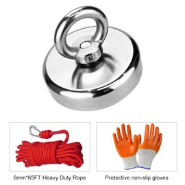 Fishing Magnets, 120KG(265lbs) Pull Force, Strong Retrieval Magnet Neodymium Magnets with 20m(65 Ft) Rope, Powerful Magnets for Fishing and Magnetic Recovery Salvage(Diameter 2.5in)